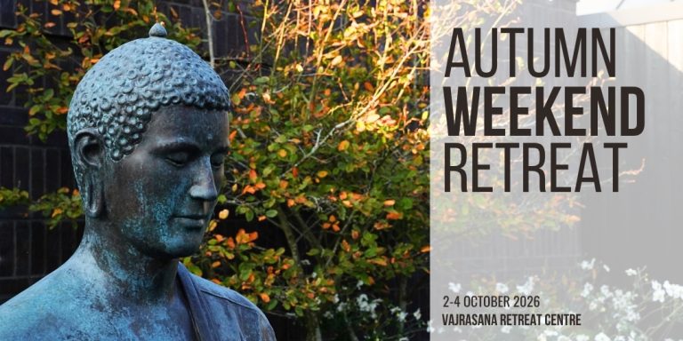 Image of Vajrasana Rupa with information about the retreat overlaid.